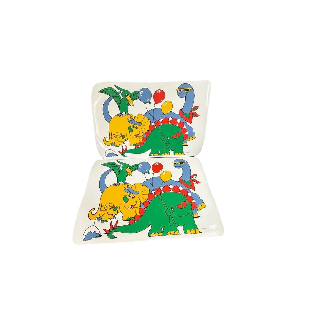 2 Vintage Vinyl Kids Dinosaur Placemats 1980's 12"x18" DCI Brontosaurus VGC